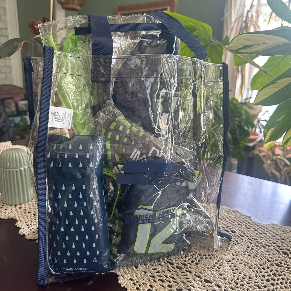 SEATTLE SEAHAWKS Clear Tote Bag with Blue and Green Accents MYSTERY BAG!!